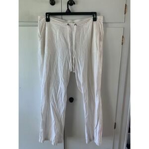Per Se White Linen‎ Blend Drawstring Waist Pants Womens Size L